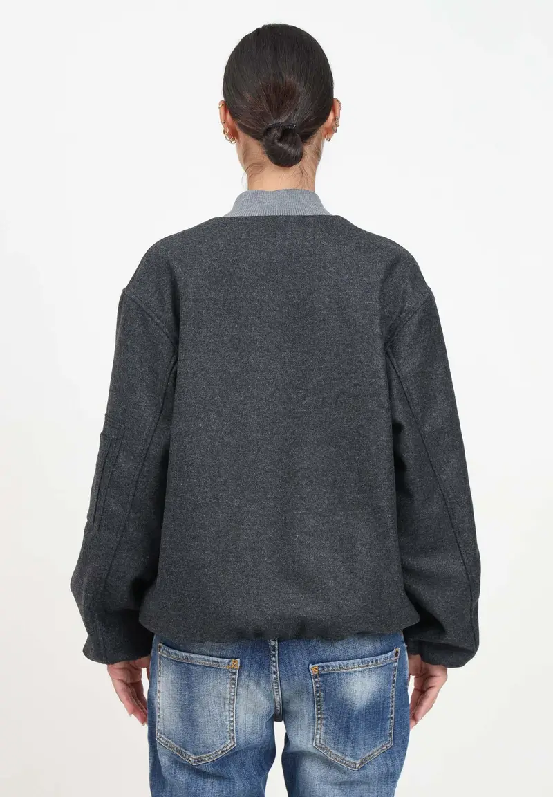 Bomber grigio per donna e bambina con piccolo ricamo logo miniatura 2