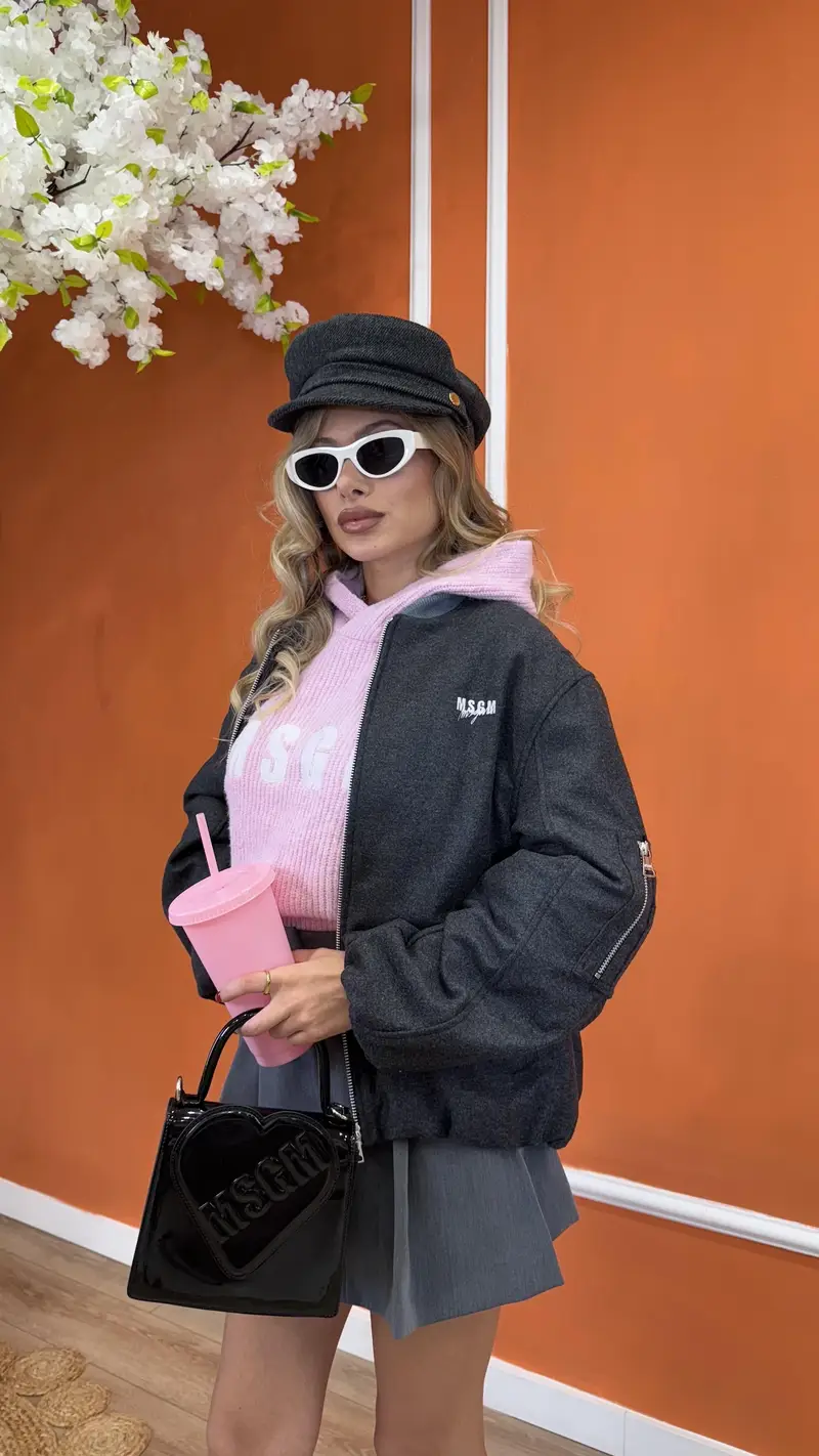 Bomber grigio per donna e bambina con piccolo ricamo logo miniatura 3