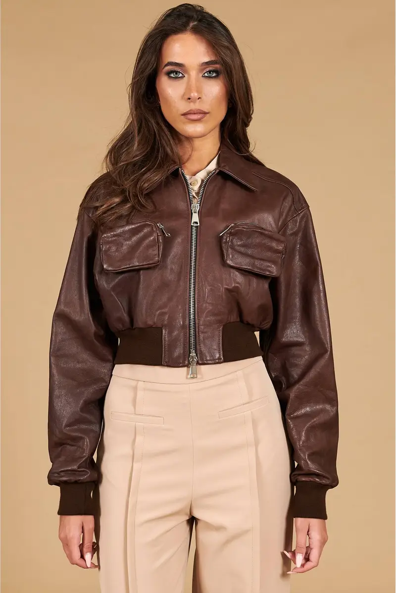 Bomber in pelle testa di moro versione corta effetto vintage D'Arienzo, Seleziona Taglia Unica, Colore Testa di moro