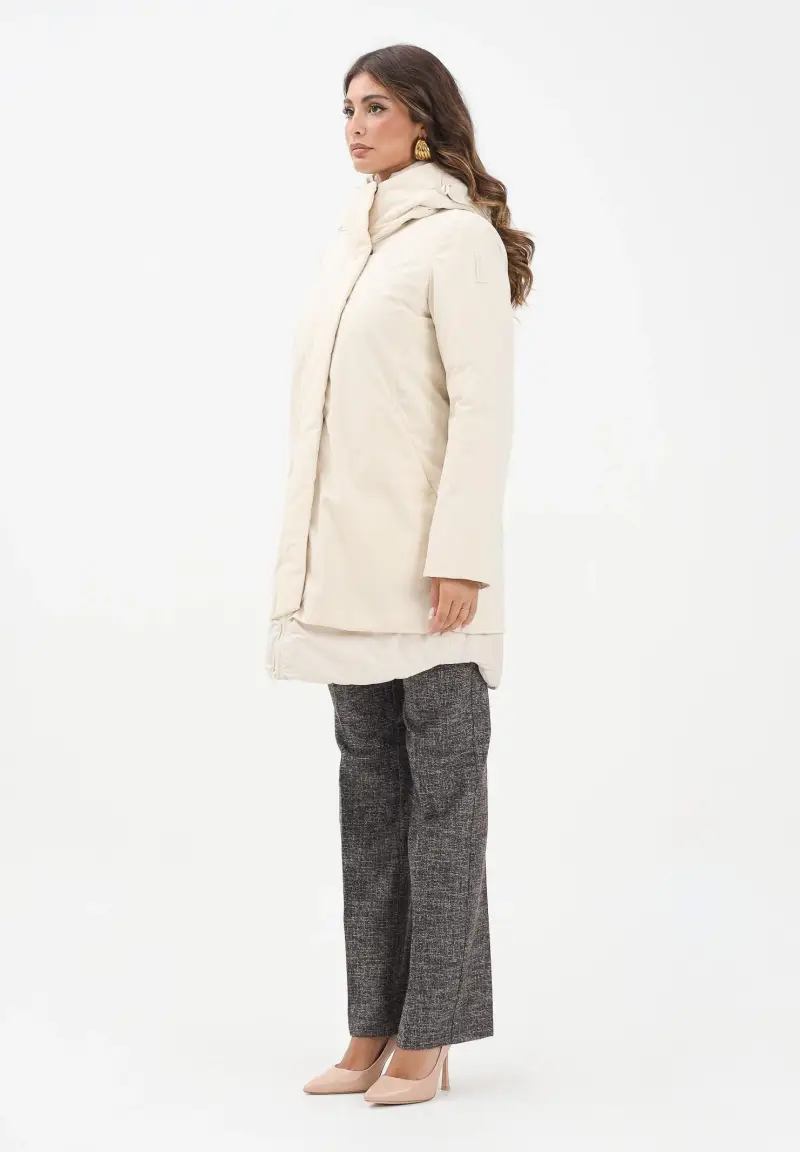 Piumino lungo bio-materica panna da donna