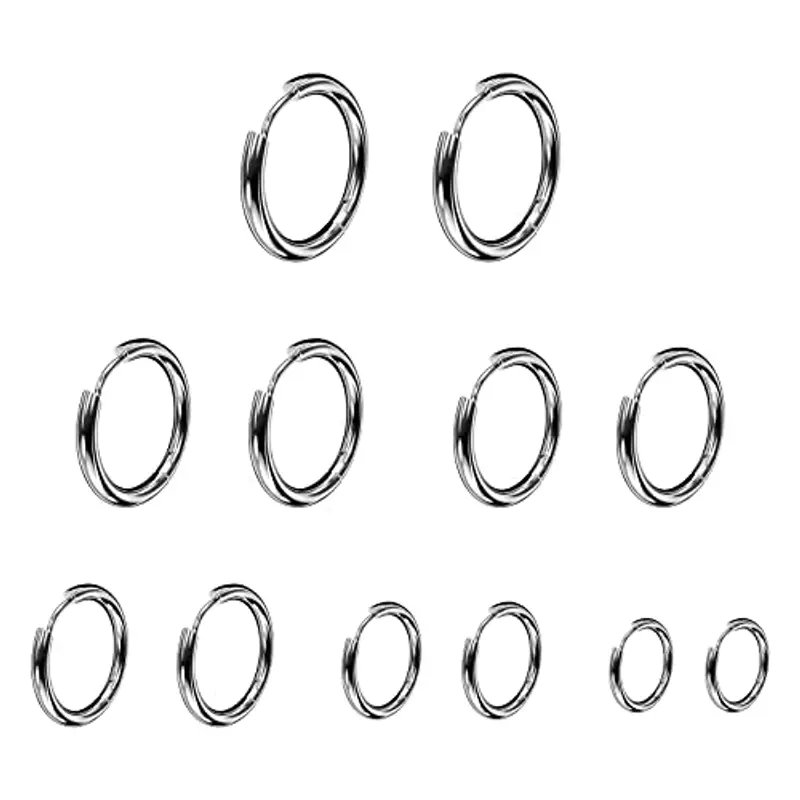 BOMTOP Set 6 Paia Orecchini Acciaio Inossidabile Cerchio Piccolo Unisex Ipoallergenici Argento