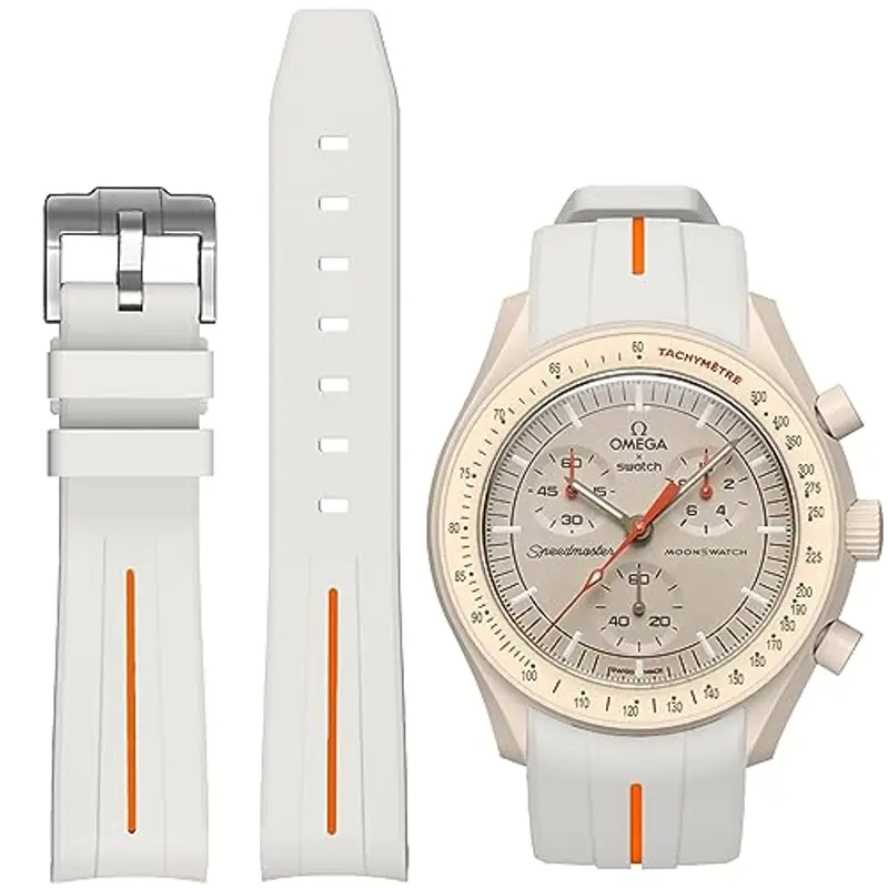 BONACE Cinturino in silicone senza spazi per Omega x Swatch MoonSwatch, cinturino di ricambio per orologio Omega x Swatch MoonSwatch Speedmaster da 20mm (grigia arancione Linea)
