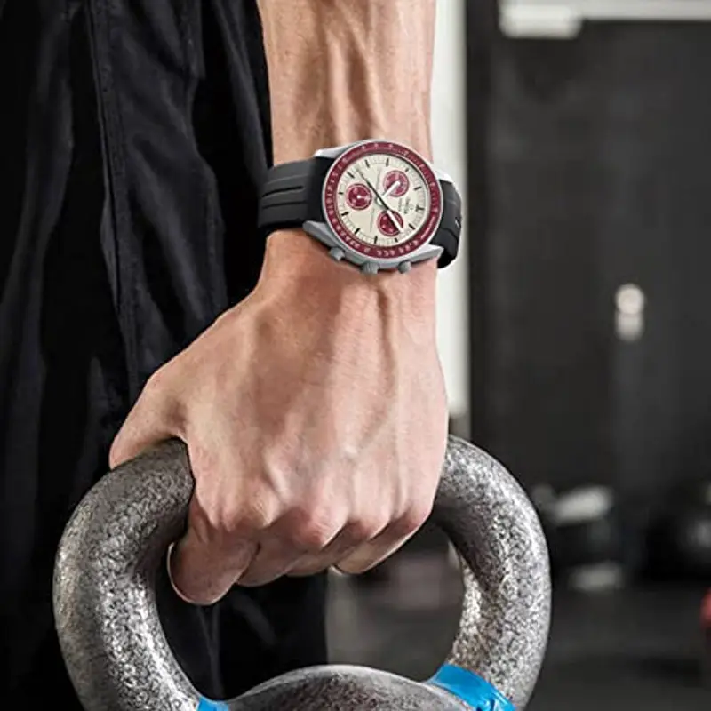 BONACE Cinturino in silicone senza spazi per Omega x Swatch MoonSwatch, cinturino di ricambio per orologio Omega x Swatch MoonSwatch Speedmaster da 20mm (Nero nero linea2) miniatura 3