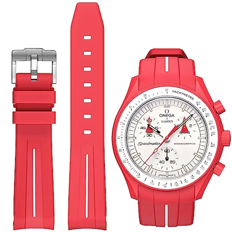 BONACE Cinturino in silicone senza spazi per Omega x Swatch MoonSwatch, cinturino di ricambio per orologio Omega x Swatch MoonSwatch Speedmaster da 20mm (rosso bianco linea)