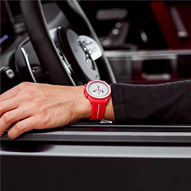 BONACE Cinturino in silicone senza spazi per Omega x Swatch MoonSwatch, cinturino di ricambio per orologio Omega x Swatch MoonSwatch Speedmaster da 20mm (rosso bianco linea) miniatura 3