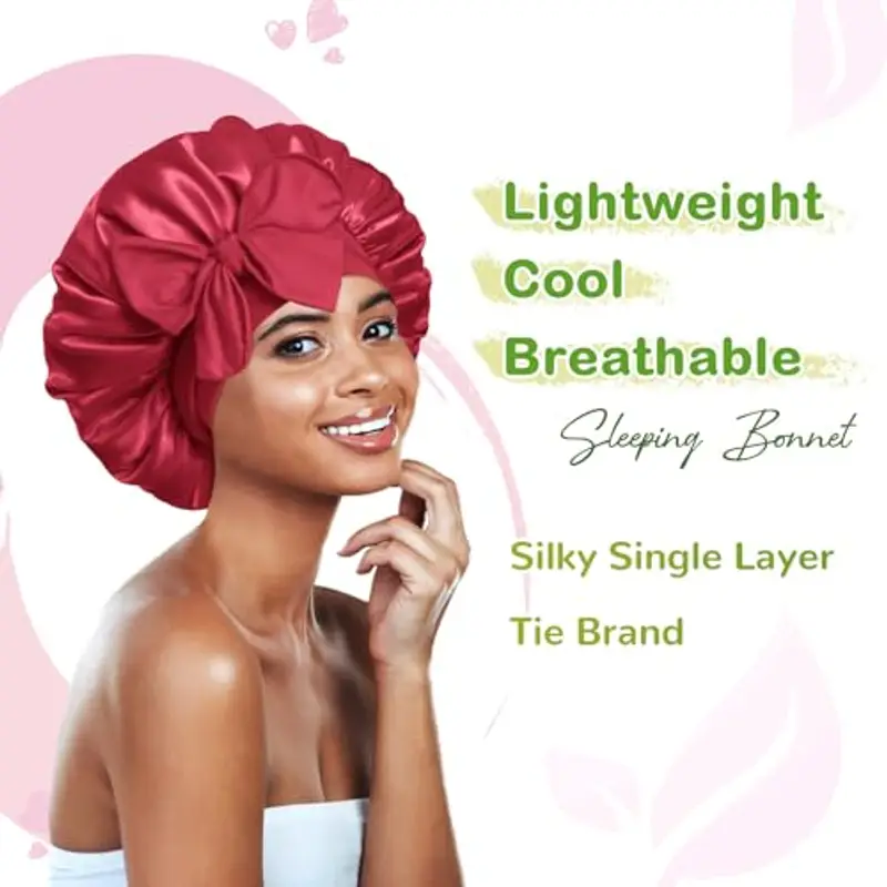 BONNET QUEEN Cuffia Seta Capelli Notte Regolabili Cuffia Capelli Ricci Bonnet con Lacci Lunghi Morbida e Protettiva Anti-crespo, Borgogna miniatura 2