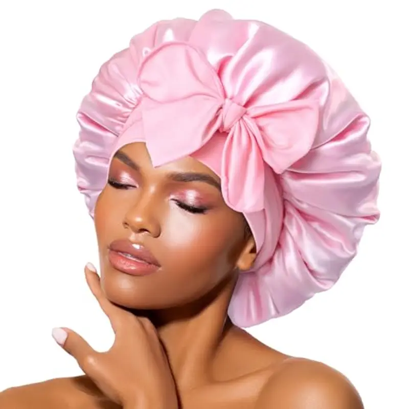 BONNET QUEEN Cuffia Seta Capelli Notte Regolabili Cuffia Capelli Ricci Bonnet con Lacci Lunghi Morbida e Protettiva Anti-Crespo, Rosa