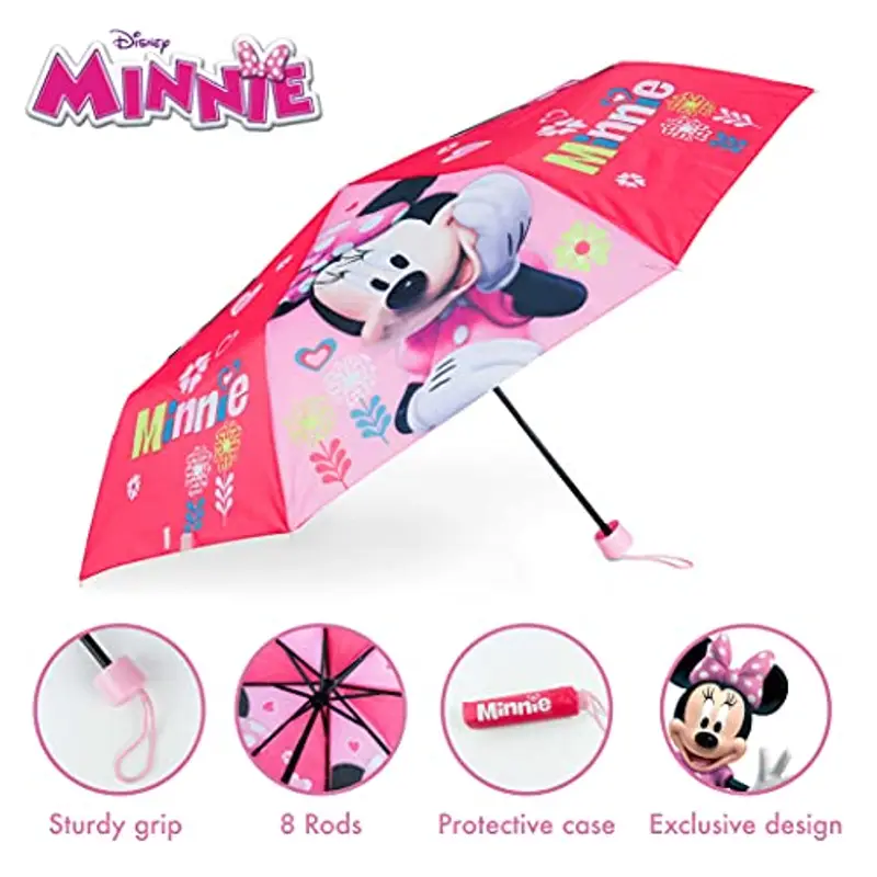 BONNYCO Ombrello Pieghevole Bambina Minnie Mouse Mini Ombrello Antivento con Struttura Rinforzata | Ombrellino Portatile Borsa, Zaino o Viaggio | Ombrellino per Bambini - Regali Originali Ragazzi miniatura 3