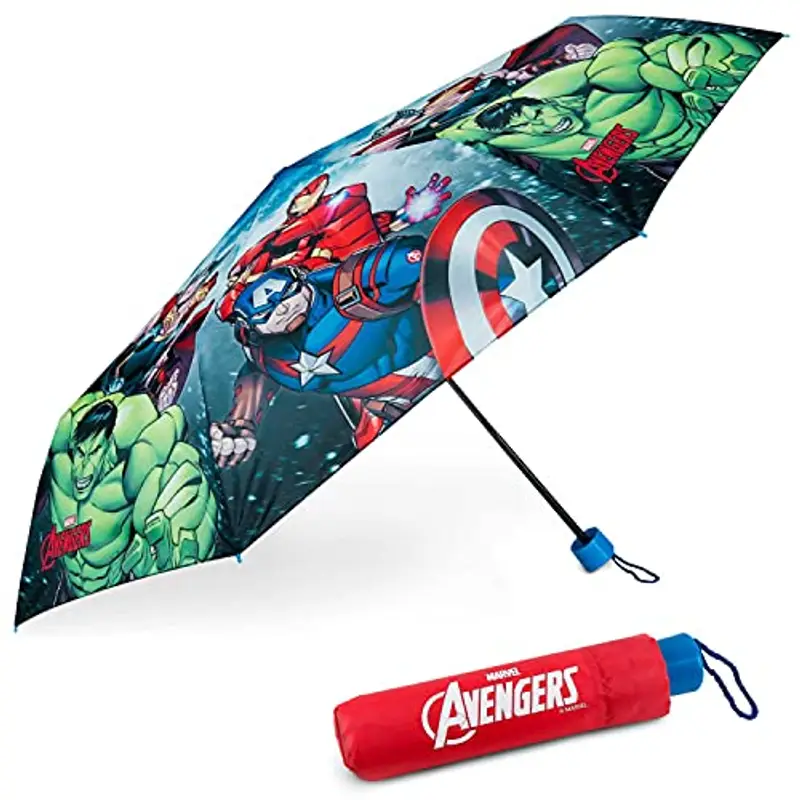BONNYCO Ombrello Pieghevole Bambino Avengers Mini Ombrello Antivento con Struttura Rinforzata | Ombrellino Portatile Borsa, Zaino o Viaggio | Ombrellino per Bambini - Regali Originali Ragazzi