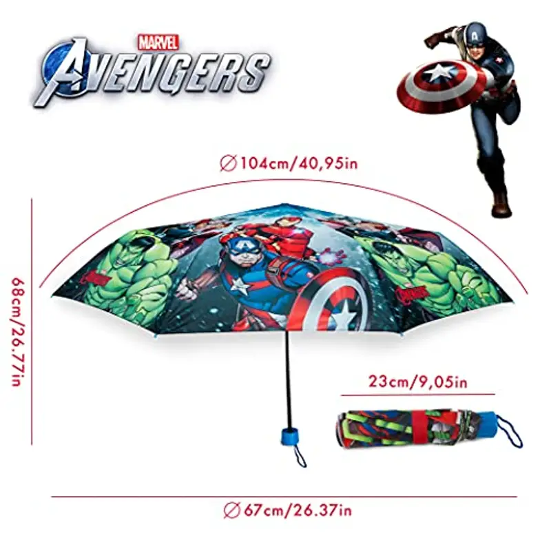 BONNYCO Ombrello Pieghevole Bambino Avengers Mini Ombrello Antivento con Struttura Rinforzata | Ombrellino Portatile Borsa, Zaino o Viaggio | Ombrellino per Bambini - Regali Originali Ragazzi miniatura 2
