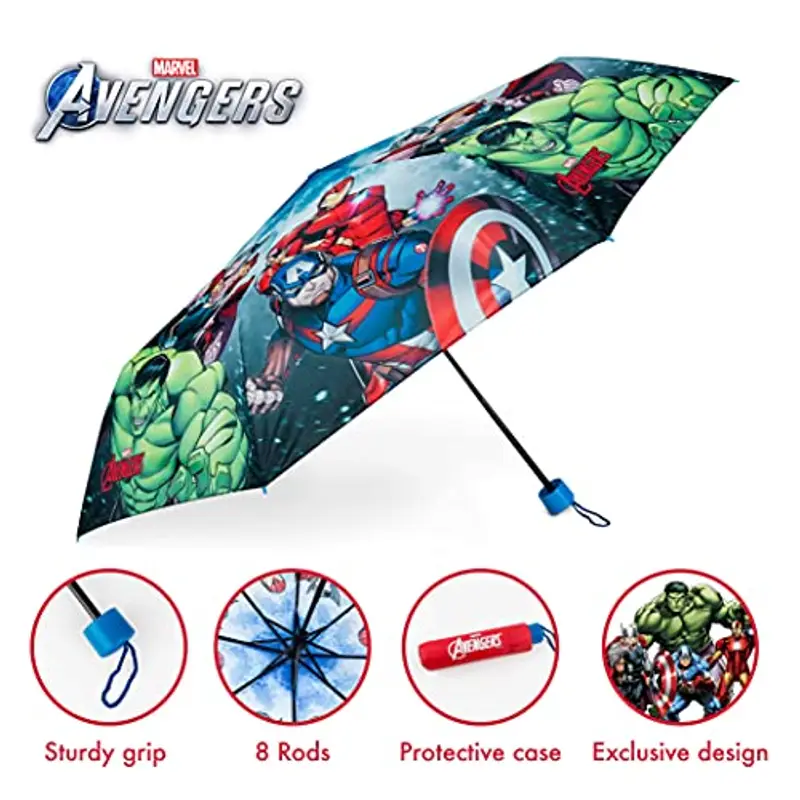 BONNYCO Ombrello Pieghevole Bambino Avengers Mini Ombrello Antivento con Struttura Rinforzata | Ombrellino Portatile Borsa, Zaino o Viaggio | Ombrellino per Bambini - Regali Originali Ragazzi miniatura 3