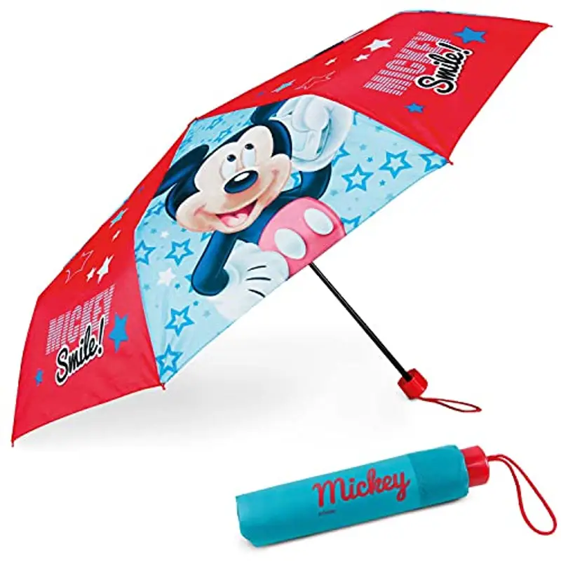 BONNYCO Ombrello Pieghevole Bambino Mickey Mouse Mini Ombrello Antivento con Struttura Rinforzata | Ombrellino Portatile Borsa, Zaino o Viaggio | Ombrellino per Bambini - Regali Originali Ragazzi
