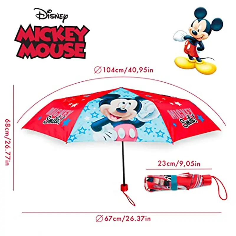 BONNYCO Ombrello Pieghevole Bambino Mickey Mouse Mini Ombrello Antivento con Struttura Rinforzata | Ombrellino Portatile Borsa, Zaino o Viaggio | Ombrellino per Bambini - Regali Originali Ragazzi miniatura 2