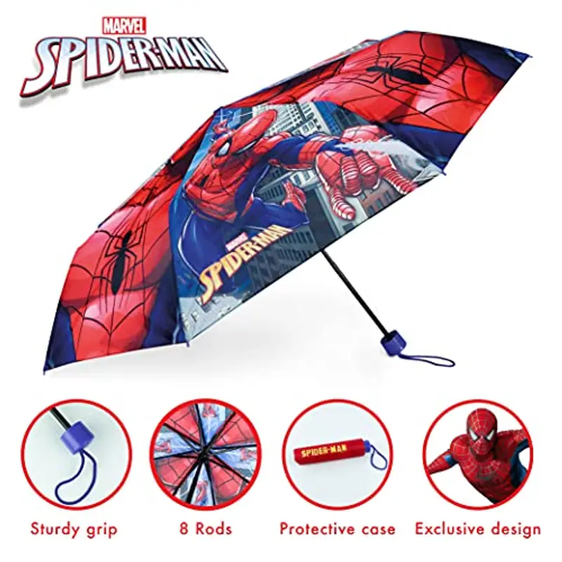 BONNYCO Ombrello Pieghevole Bambino Spiderman Mini Ombrello Antivento con Struttura Rinforzata | Ombrellino Portatile Borsa, Zaino o Viaggio | Ombrellino per Bambini - Regali Originali Ragazzi miniatura 3