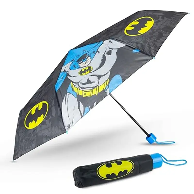BONNYCO Ombrello Pieghevole Batman Mini Ombrello Antivento Nero con Struttura Rinforzata | Ombrellino Piccolo per Borsa Zaino Viaggio | Ombrellino Pioggia Bambino Bambina, Regali Originali Bambini