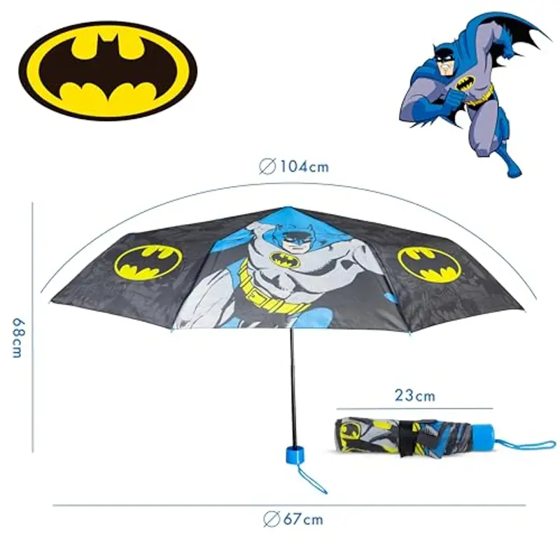 BONNYCO Ombrello Pieghevole Batman Mini Ombrello Antivento Nero con Struttura Rinforzata | Ombrellino Piccolo per Borsa Zaino Viaggio | Ombrellino Pioggia Bambino Bambina, Regali Originali Bambini miniatura 2