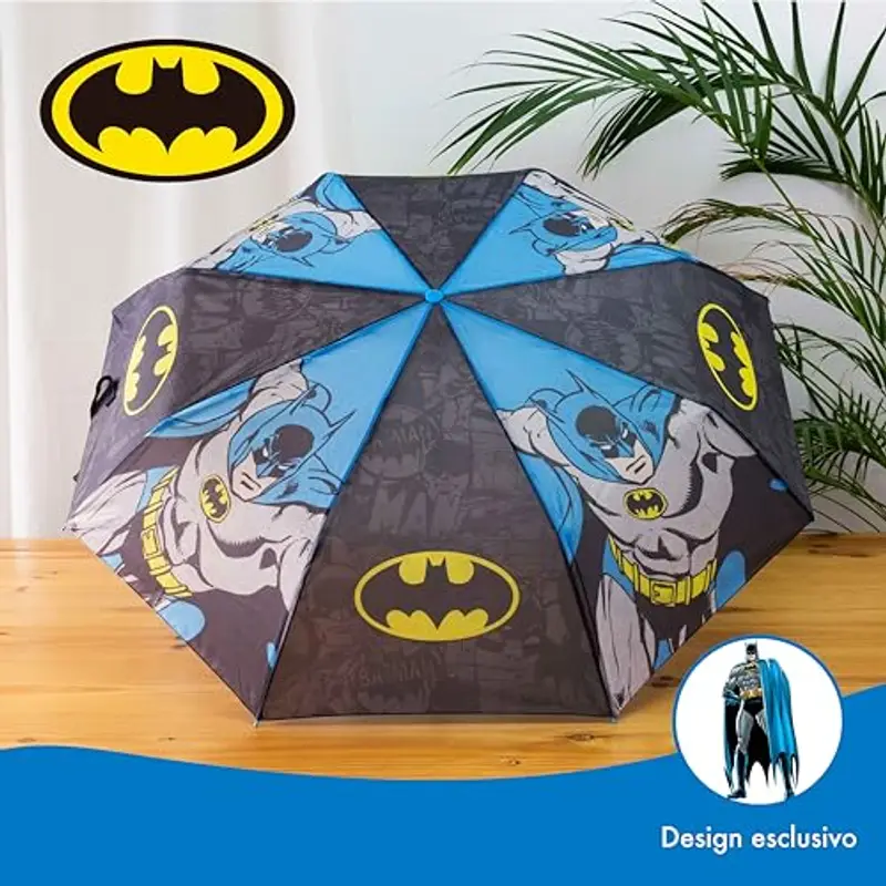 BONNYCO Ombrello Pieghevole Batman Mini Ombrello Antivento Nero con Struttura Rinforzata | Ombrellino Piccolo per Borsa Zaino Viaggio | Ombrellino Pioggia Bambino Bambina, Regali Originali Bambini miniatura 3