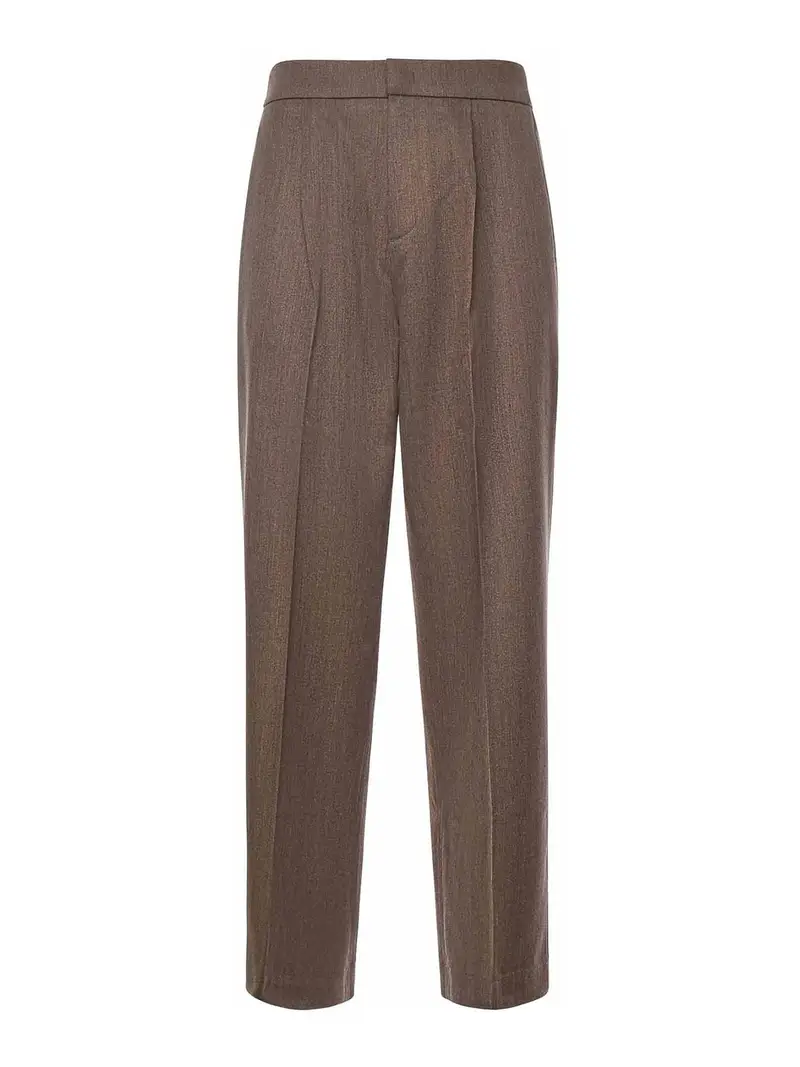 Pantaloni In Misto Lana Con Pieghe Marrone