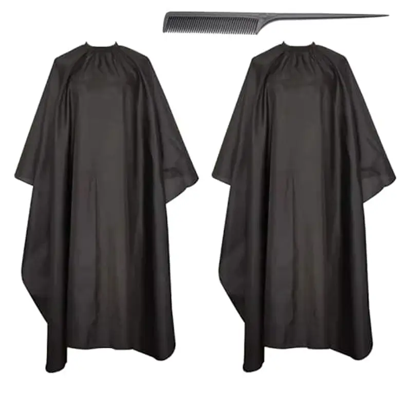 BORISCA 2 Pz Nero Impermeabile Mantella Parrucchiere, 140*118cm Mantellina per Taglio Capelli Professionale, Regolabile