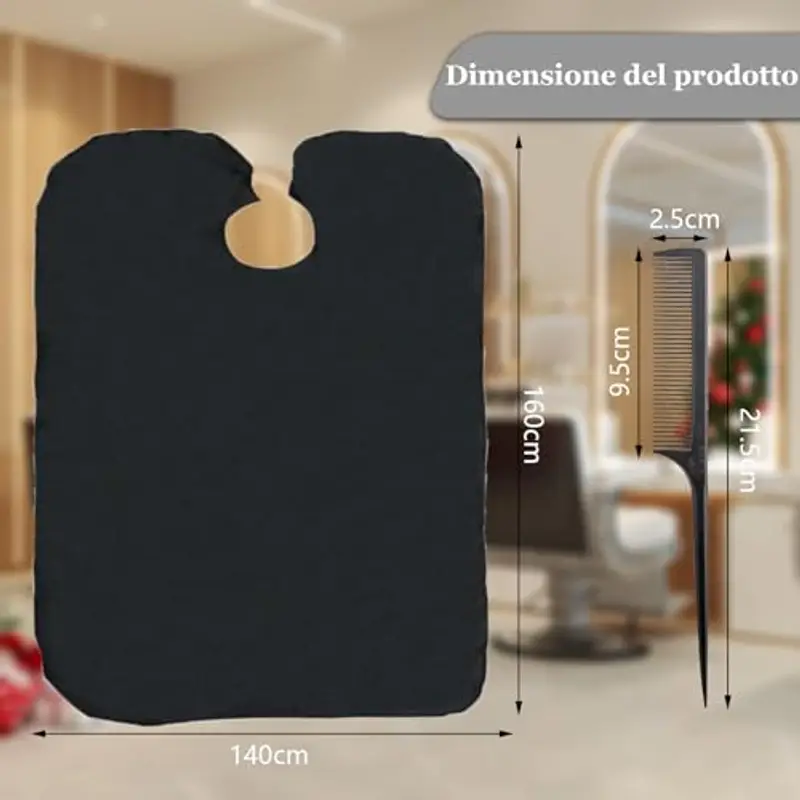 BORISCA 2 Pz Nero Impermeabile Mantella Parrucchiere, 140*118cm Mantellina per Taglio Capelli Professionale, Regolabile miniatura 2