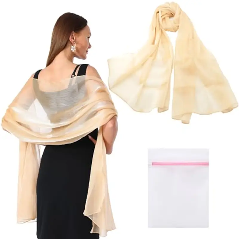 BORISCA Champagne Stola Elegante Donna Cerimonia, 200cm*68cm Scialle Cerimonia, Scialle Elegante Donna cerimonia con