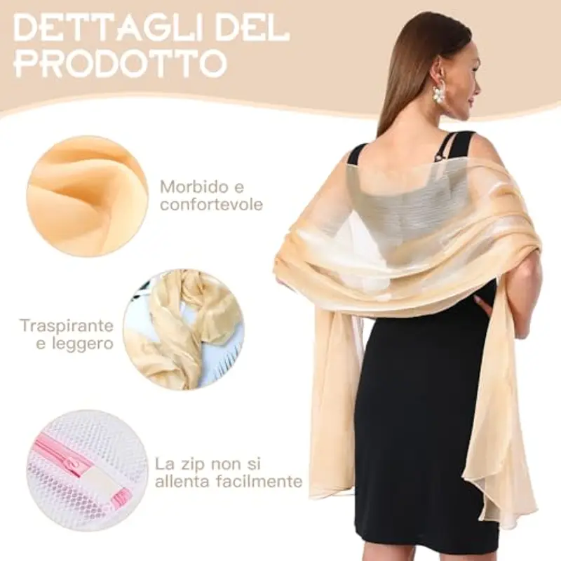 BORISCA Champagne Stola Elegante Donna Cerimonia, 200cm*68cm Scialle Cerimonia, Scialle Elegante Donna cerimonia con miniatura 3