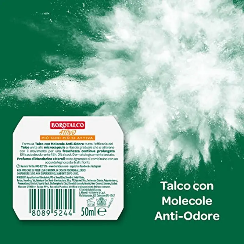 Borotalco, Deodorante Roll On Attivo Arancione, Formula Senza Alcool e con Talco con Molecole Anti-Odore, Efficacia Fresca, 48h di Efficacia, Profumo di Mandarino e Neroli - 1 Flacone da 50 ml miniatura 2
