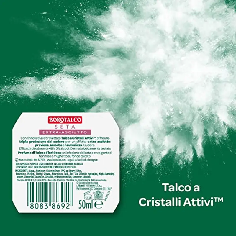 Borotalco, Deodorante Roll On Seta, Formula Senza Alcool e con Talco a Cristalli Attivi, Tripla Protezione Asciutta, Profumo di Talco e Fiori Rosa, 48h di Efficacia - 1 Flacone da 50 ml miniatura 2