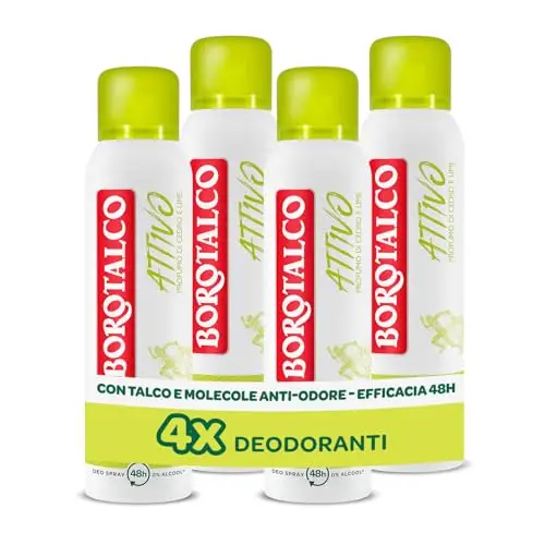 Borotalco, Deodorante Spray Attivo Giallo, Talco con Molecole Anti-Odore, Efficacia Fresca, 48h efficacia, Senza