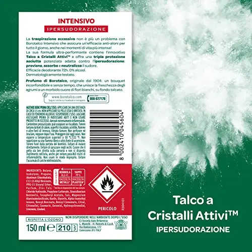 Borotalco, Deodorante Spray Intensivo, Formula Senza Alcool e con Talco a Cristalli Attivi, Ipersudorazione, Profumo di miniatura 2