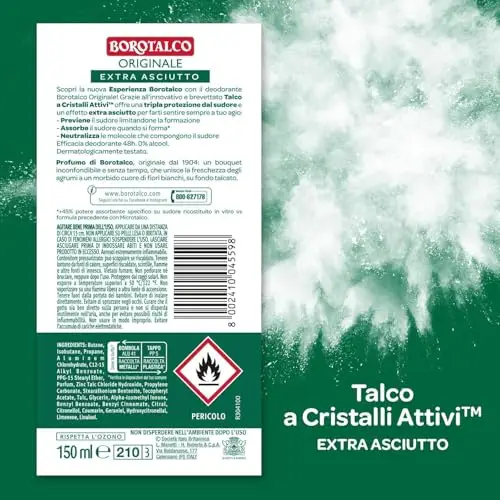 Borotalco, Deodorante Spray Originale, con Talco a Cristalli Attivi, Tripla Protezione Asciutta, Senza Alcool, Profumo miniatura 2