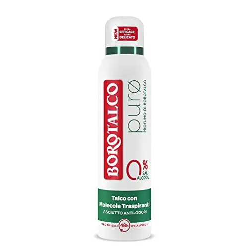 Borotalco, Deodorante Spray Puro, con Talco con Molecole Traspiranti, Formula Senza Alcool e Sali di Alluminio,