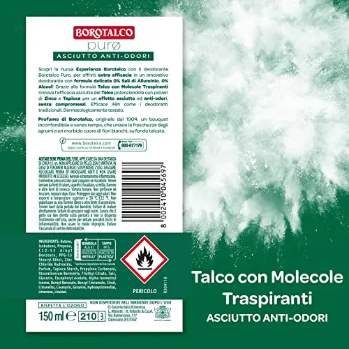 Borotalco, Deodorante Spray Puro, con Talco con Molecole Traspiranti, Formula Senza Alcool e Sali di Alluminio miniatura 2