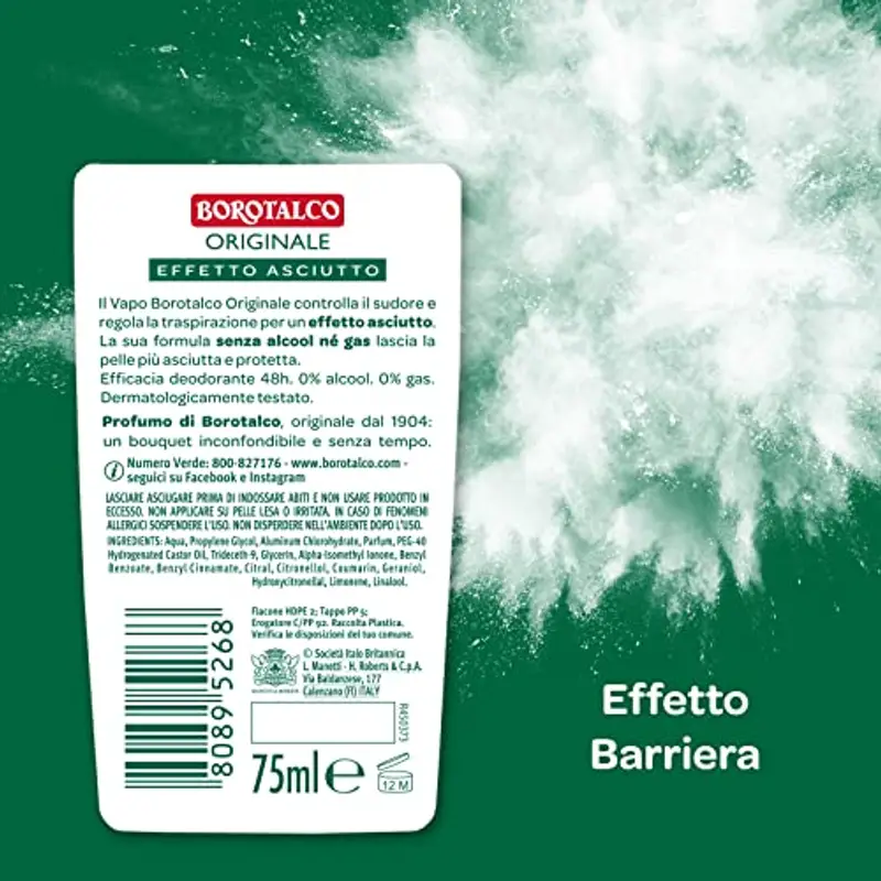Borotalco, Deodorante Vapo Originale, Formula Senza Alcool con Talco a Cristalli Attivi, Tripla Protezione Asciutta miniatura 2
