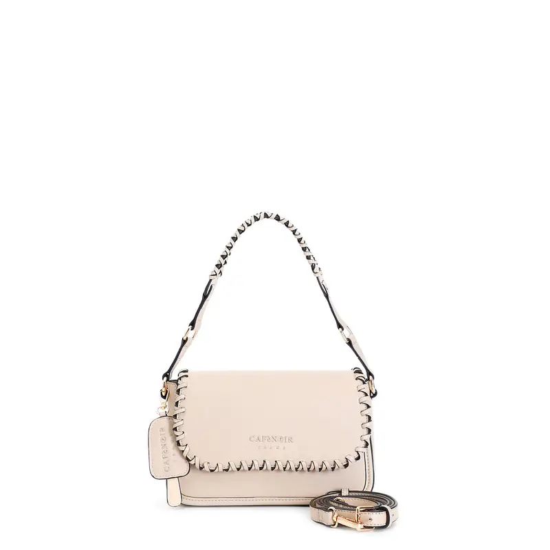 borsa a pattina con infilatura, manico intrecciato, charm gelato e tracolla sabbia