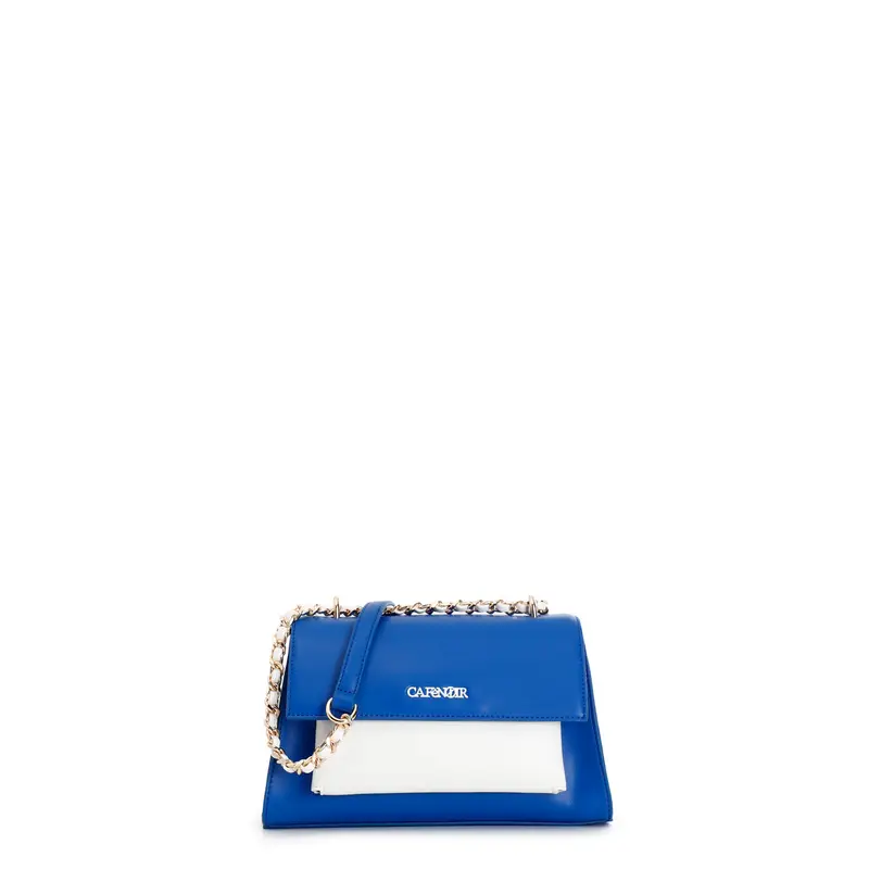 borsa a trapezio con tasca e pattina blu