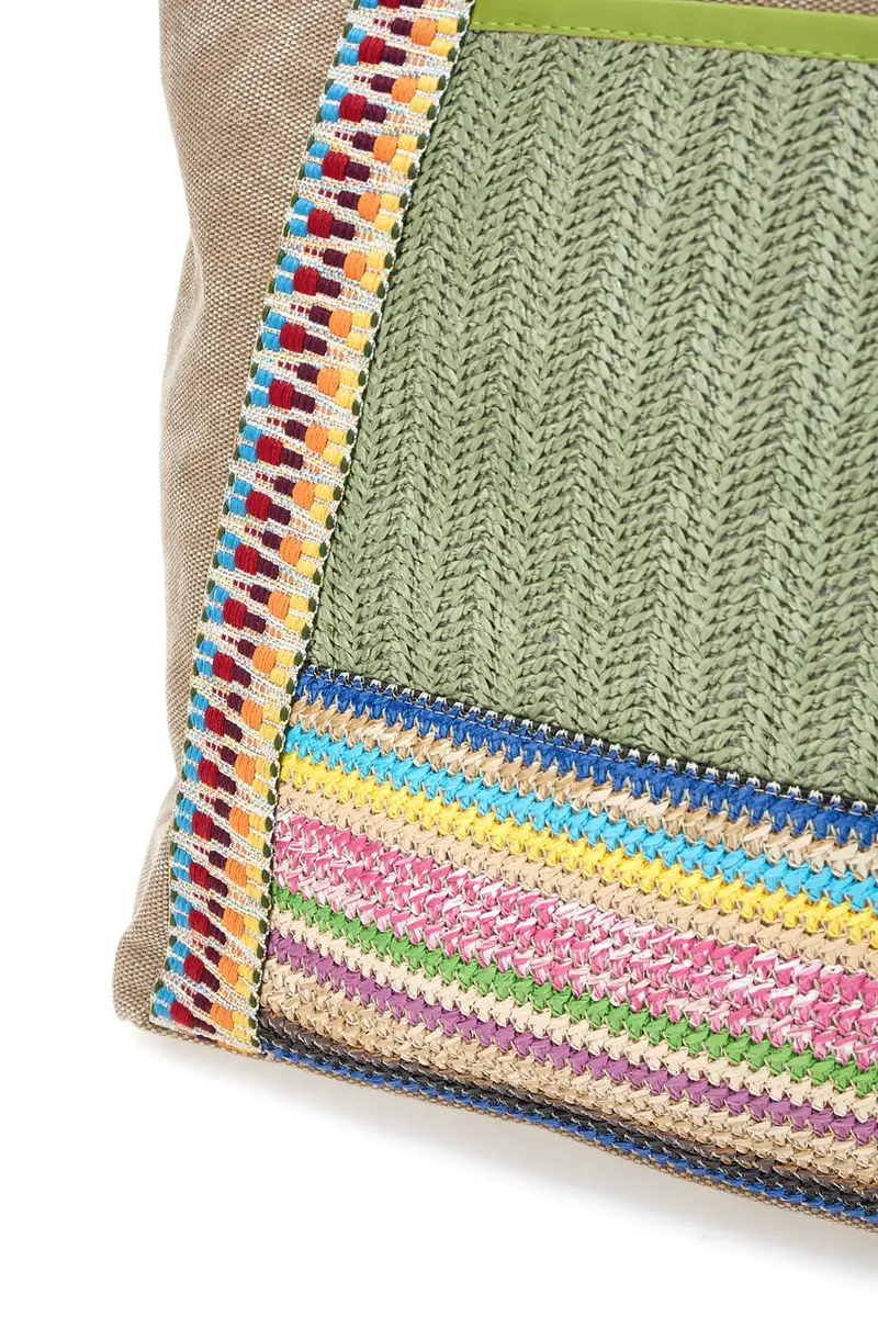 Borsa beige con inserti colorati e manici multicolor Basile BA22101 miniatura 3