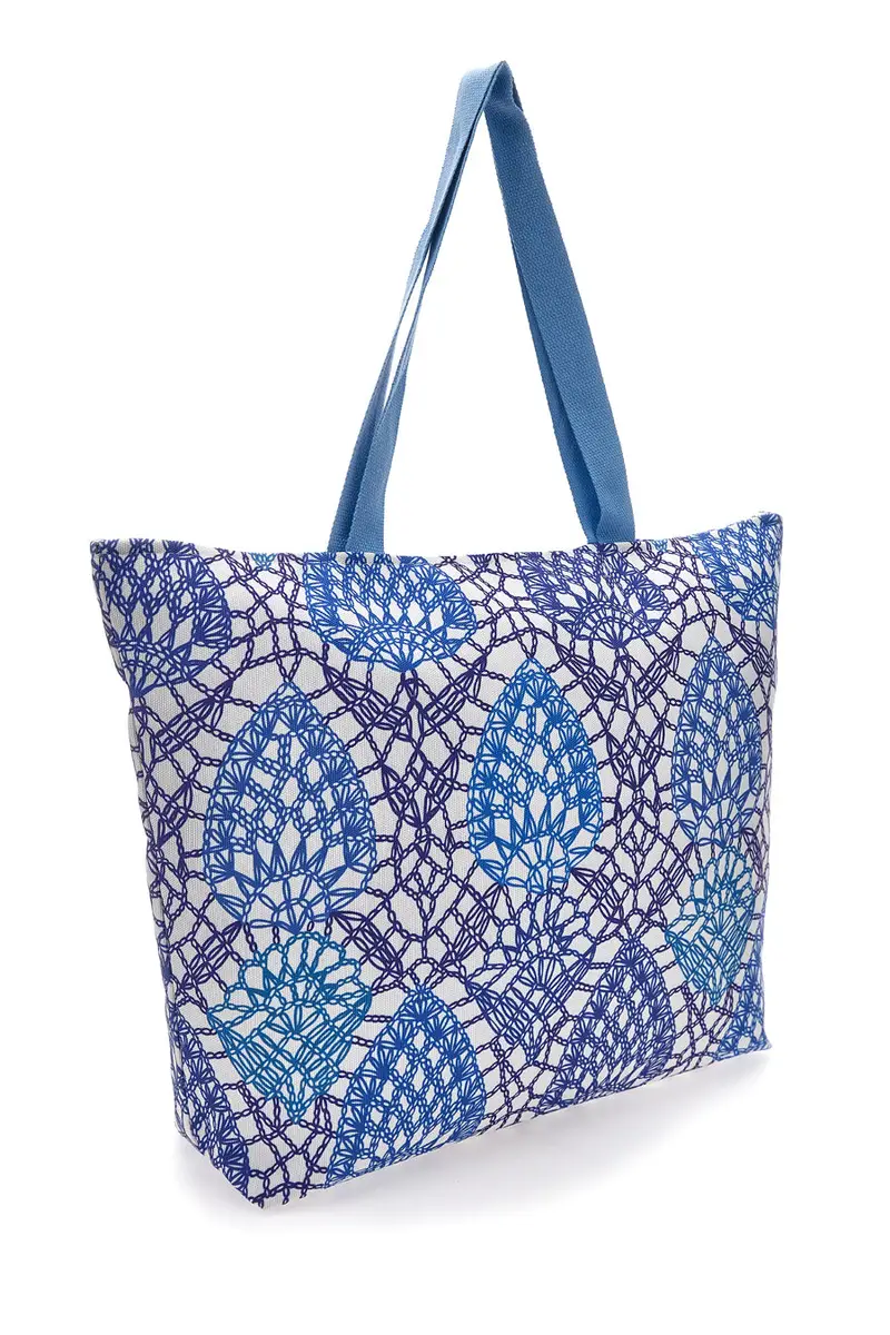Borsa bianca e blu con fantasia geometrica e nappina Basile BA22152 miniatura 2