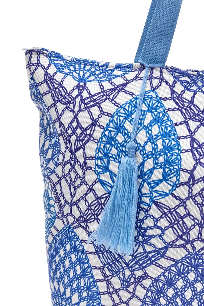 Borsa bianca e blu con fantasia geometrica e nappina Basile BA22152 miniatura 3