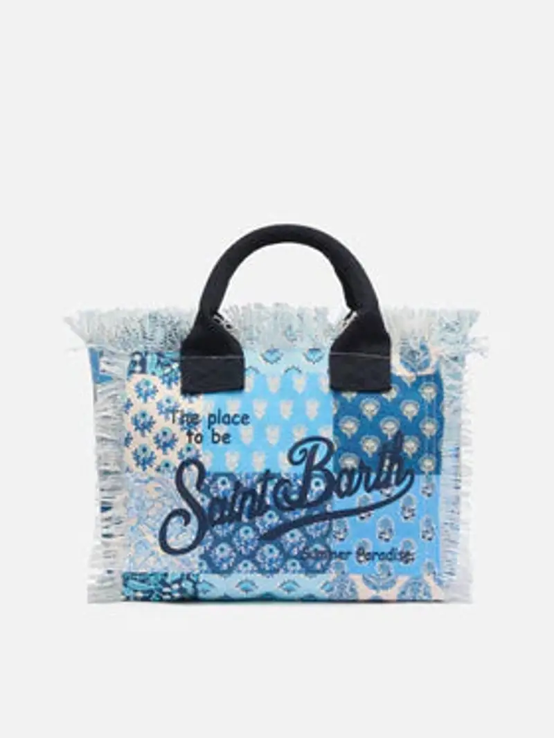 Borsa colette in canvas di cotone con stampa patch floreale
