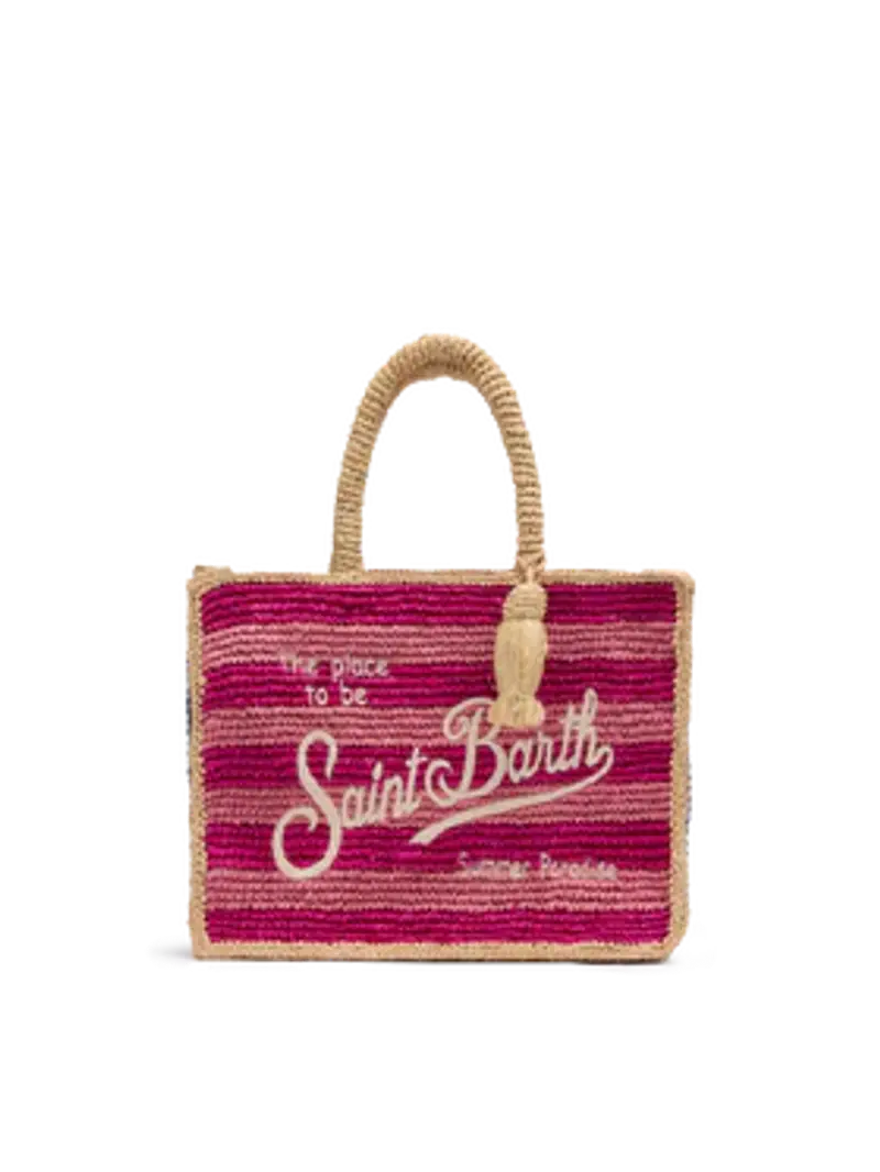 Borsa Colette in rafia a righe fuxia e logo