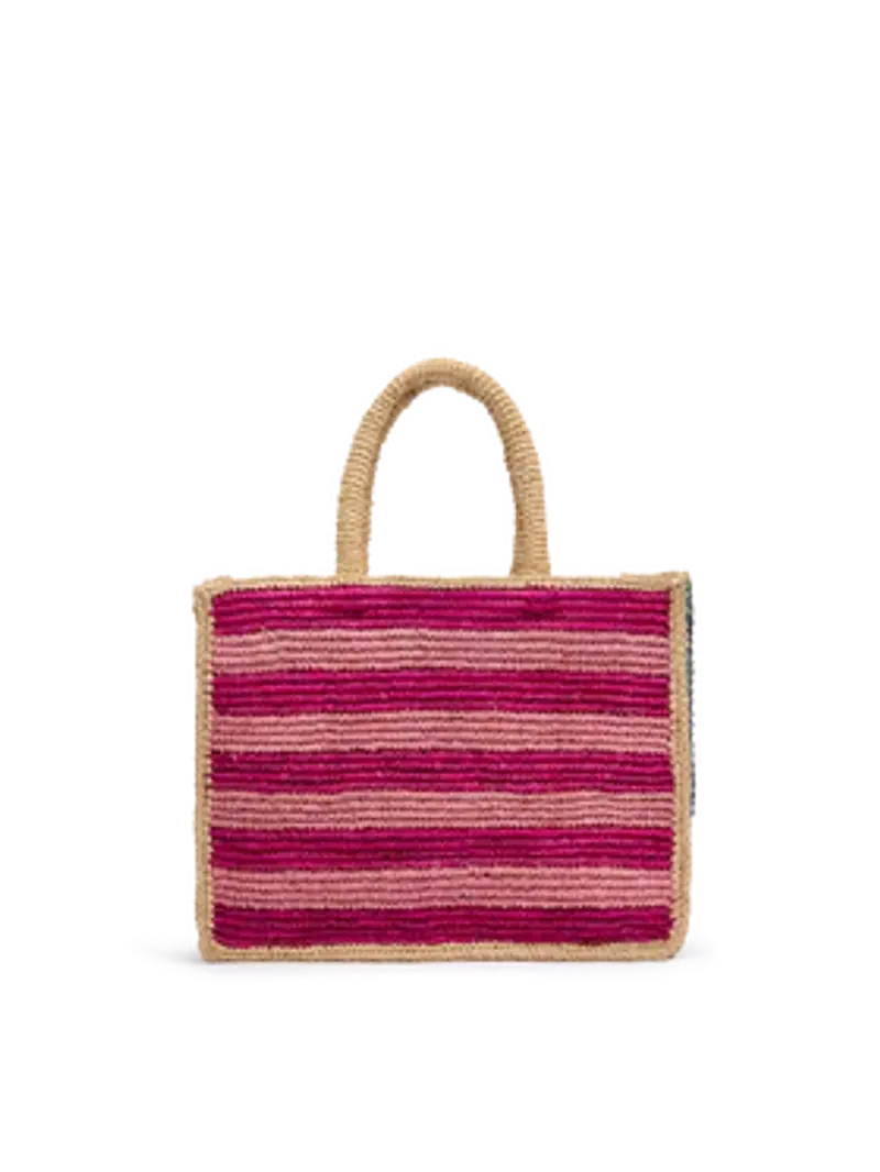 Borsa Colette in rafia a righe fuxia e logo miniatura 2