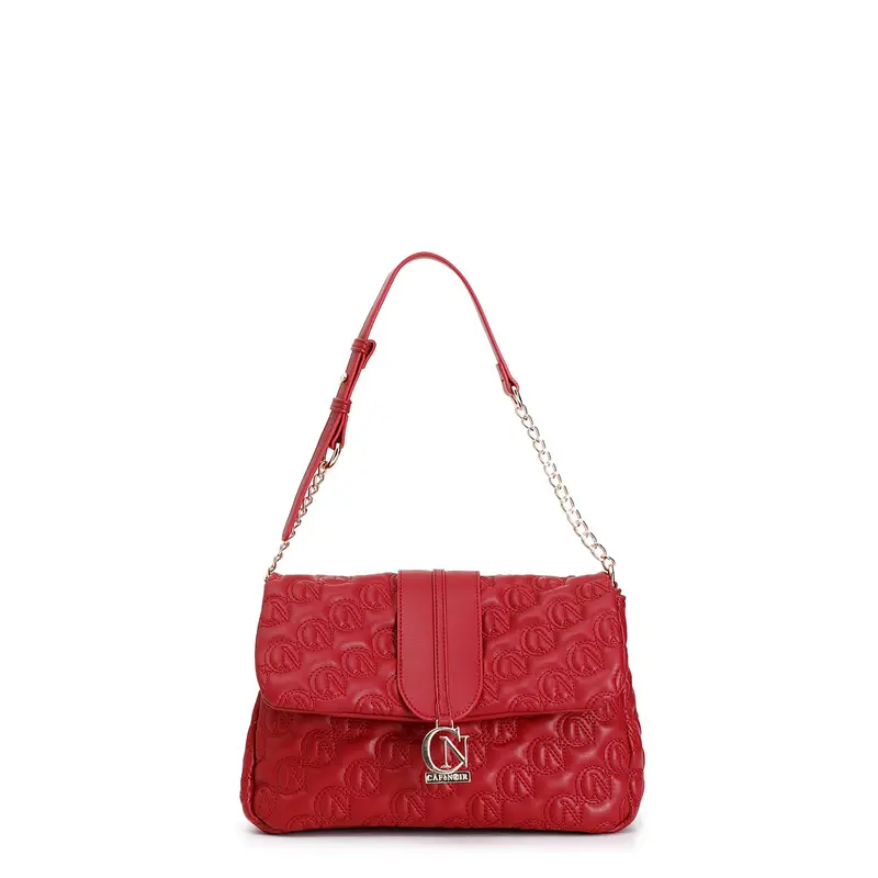 borsa con pattina con trapuntatura logo all over rosso