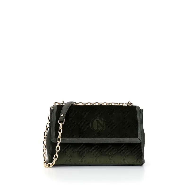borsa con pattina in velluto verde