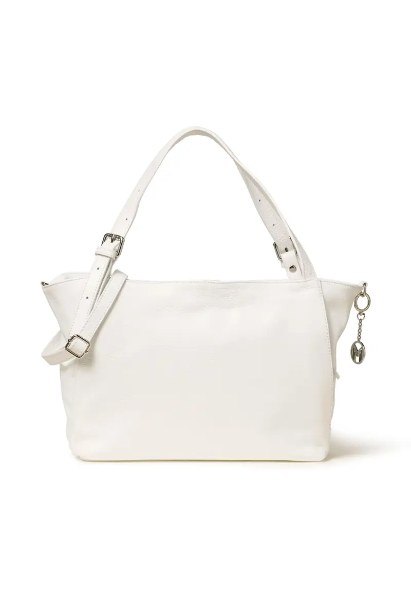 Borsa con tracolla in pelle bianco bor993