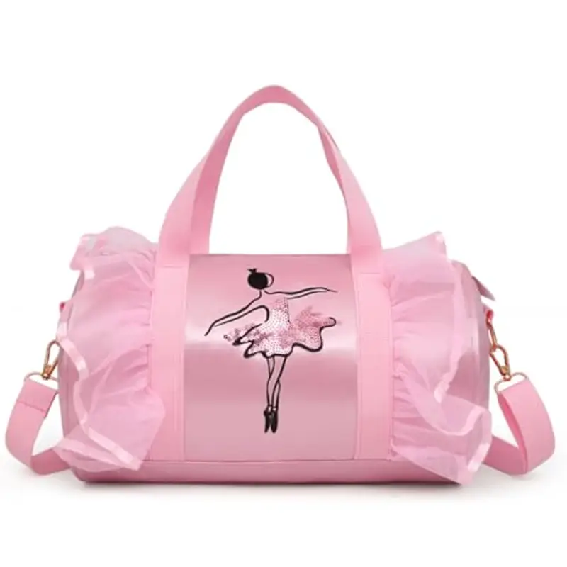Borsa da Danza Carina per Ragazze, Borsa Sportiva a Tracolla, Borsone da Ballerina, Rosa02