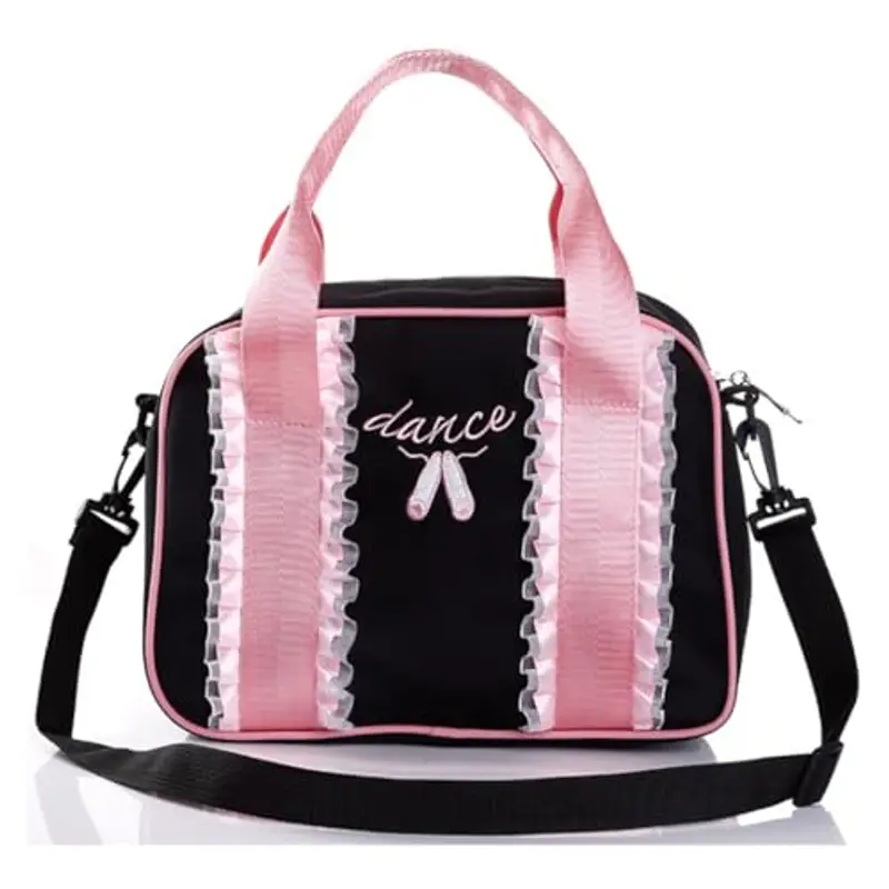 Borsa da Danza Carina per Ragazze, Sportiva e a Tracolla, Borsone da Ballerina, Nero01