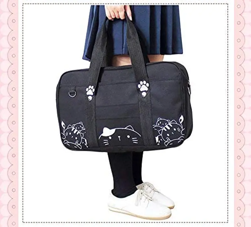 Borsa da Donna Giapponese Carina Con Stampa Gatto Anime - Messenger Grande Capacità per Scuola, Adolescenti, JK miniatura 2