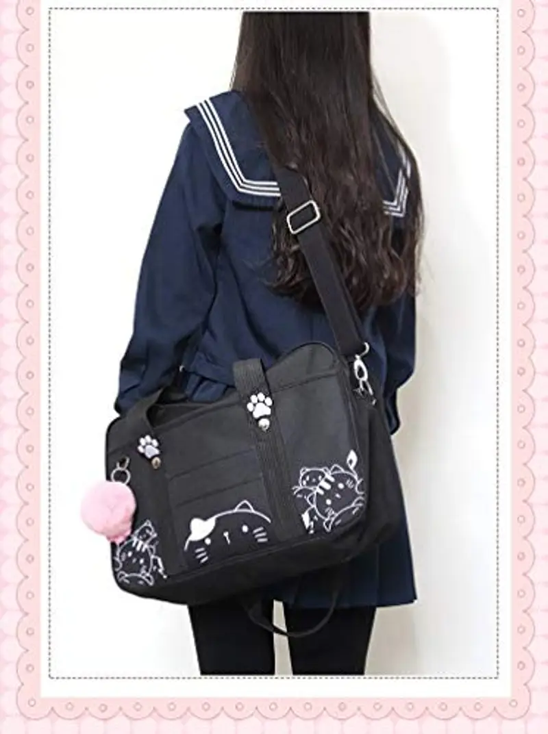 Borsa da Donna Giapponese Carina Con Stampa Gatto Anime - Messenger Grande Capacità per Scuola, Adolescenti, JK miniatura 3