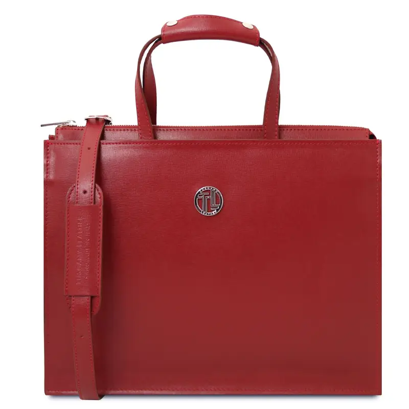 Borsa da lavoro in pelle Saffiano da donna 3 scomparti Rosso